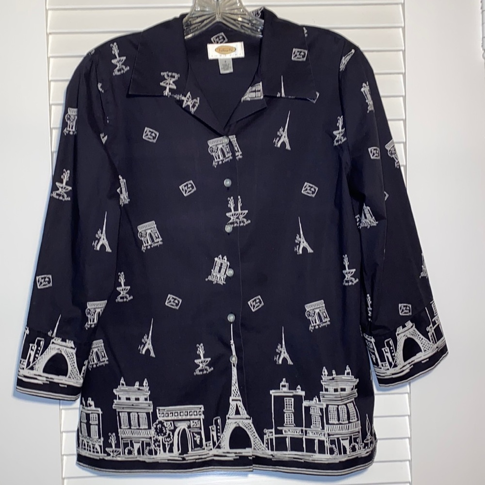 Talbot Pattern Black/White Button Down, Long Slee… - image 1